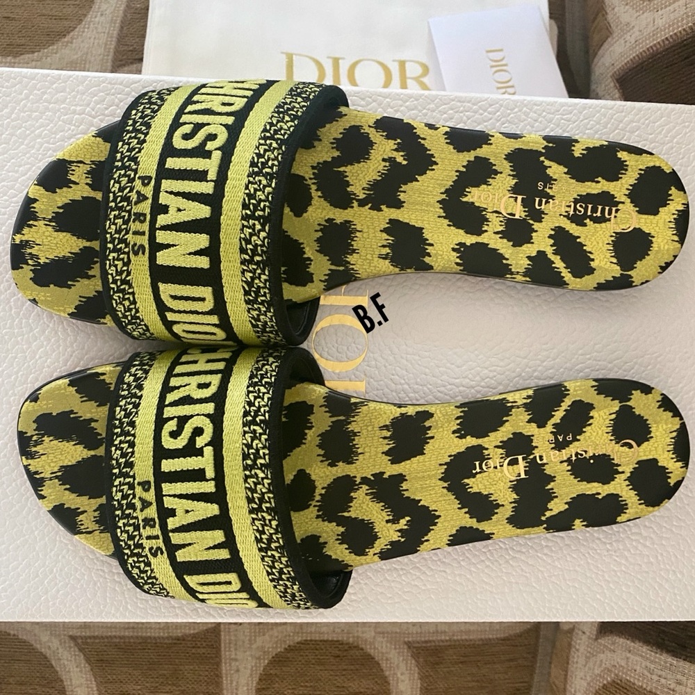 DIOR DWAY SLIDE IN CHARTREUSE LIME POP MIZZA EMBROIDERED COTTON BRAND NEW!